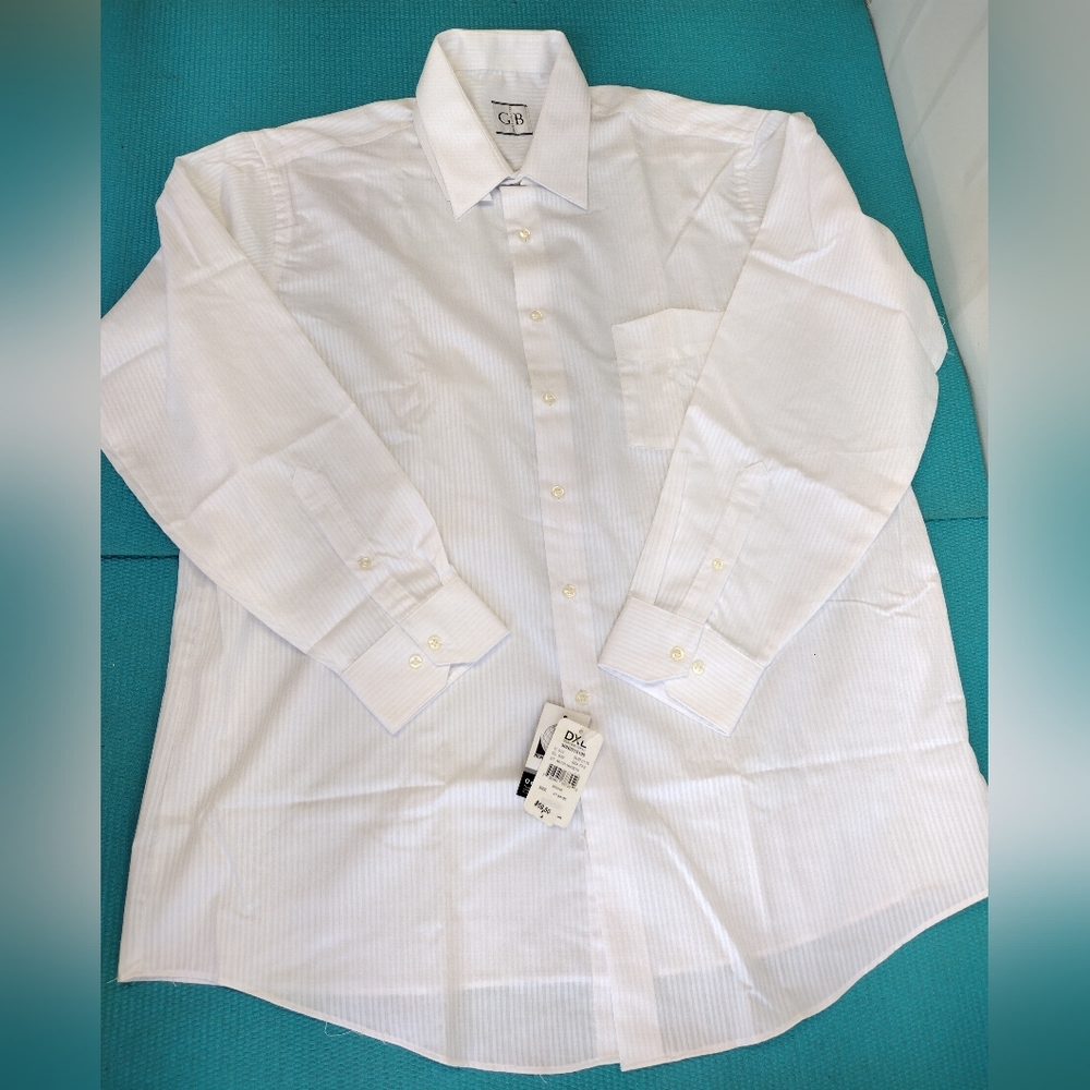 NWT Geoffrey Beene Men White Striped Shirt Button Up Long Sleeve 17 (34-35)